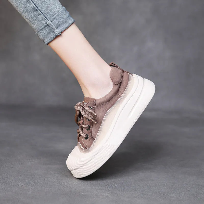 Women's yellow and cameo brown round-toe lace-up casual shoes with cow leather uppers.