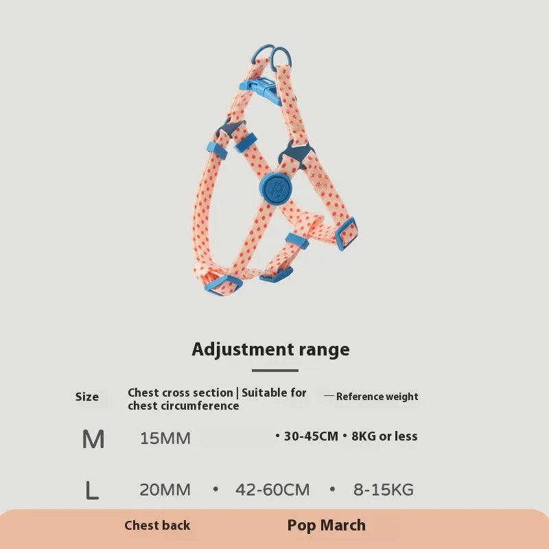 Retro dog collar and chest back harness set for small and medium dogs with hand-holding rope in multiple colours