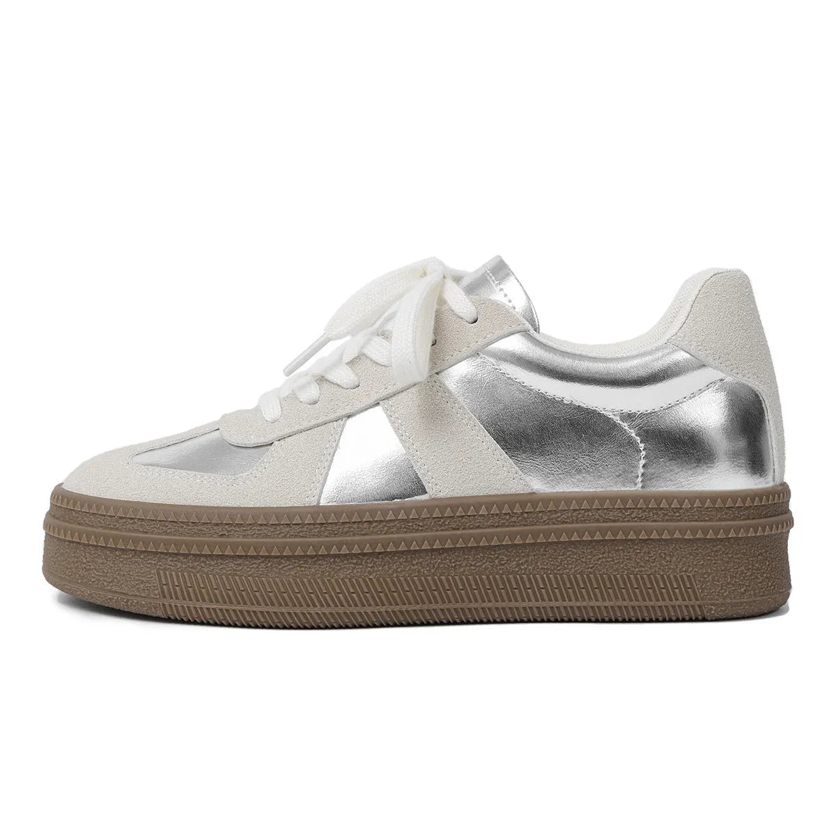 Retro round toe sports board shoes with cross shoulder strap detail in milky white colour