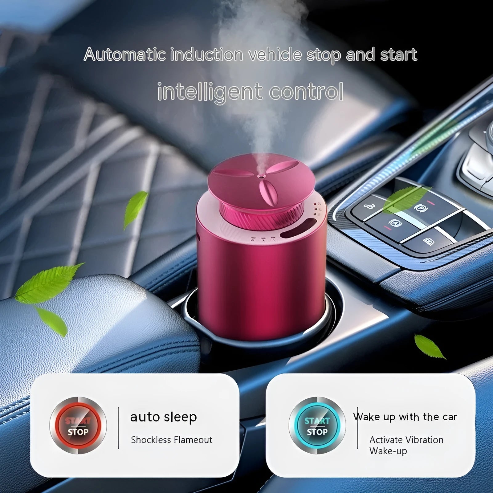Portable column-shaped aroma diffuser in metal construction with touch button, suitable for cars and small rooms
