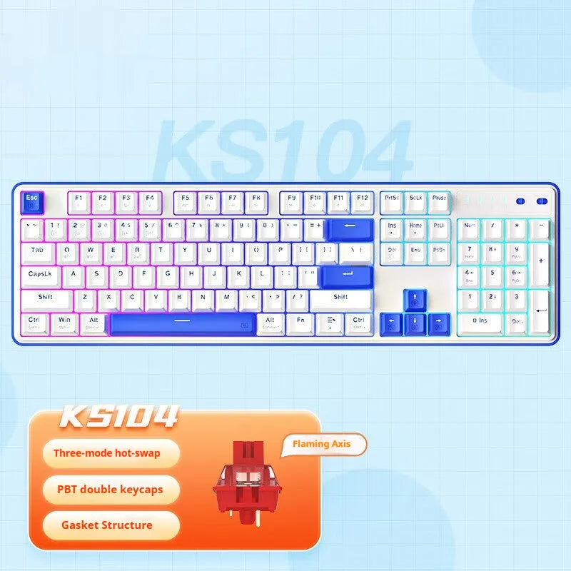 104-key mechanical keyboard in multiple colour options with RGB lighting and wired connection