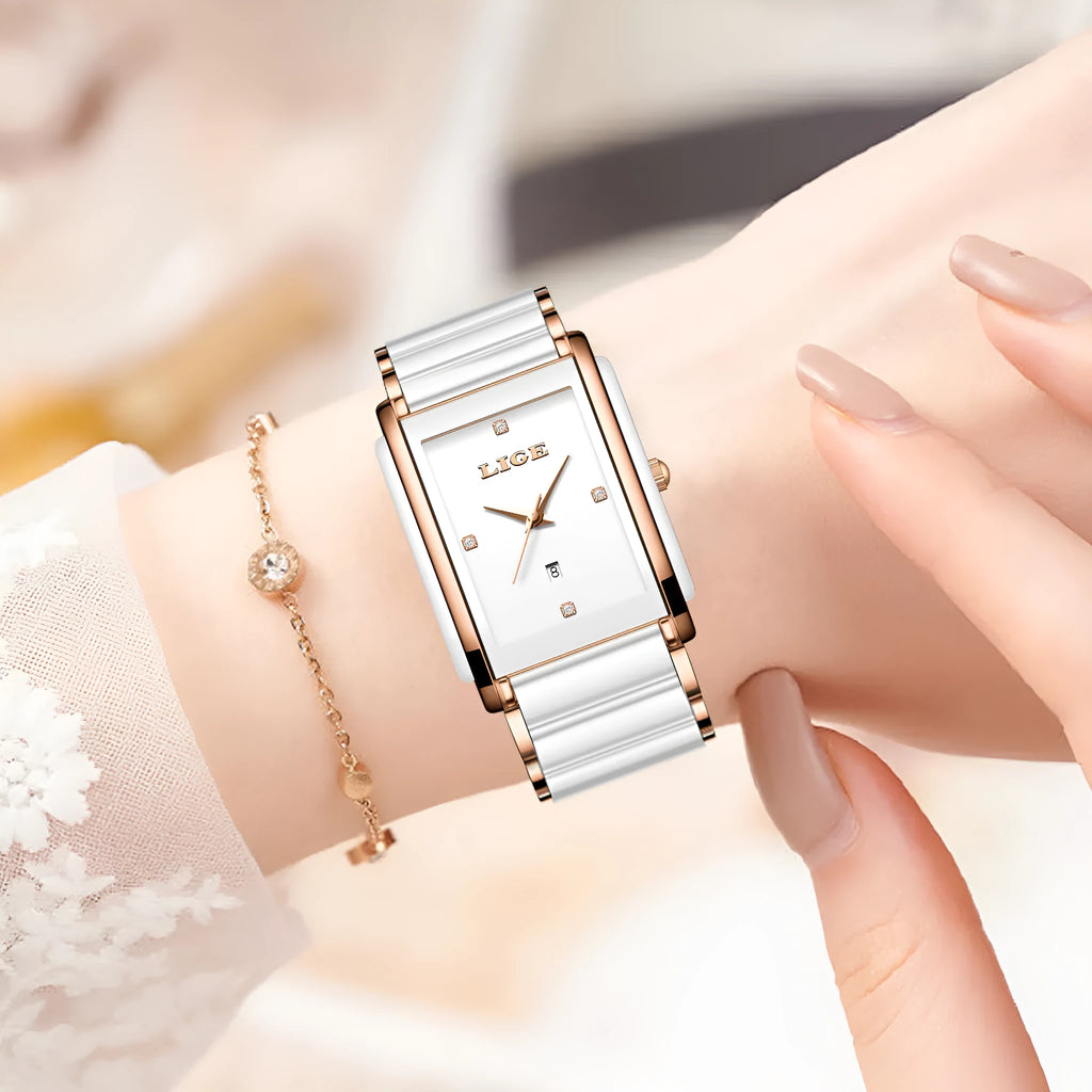 Ceramic stainless steel couple watch antique style quartz 10mm silver black