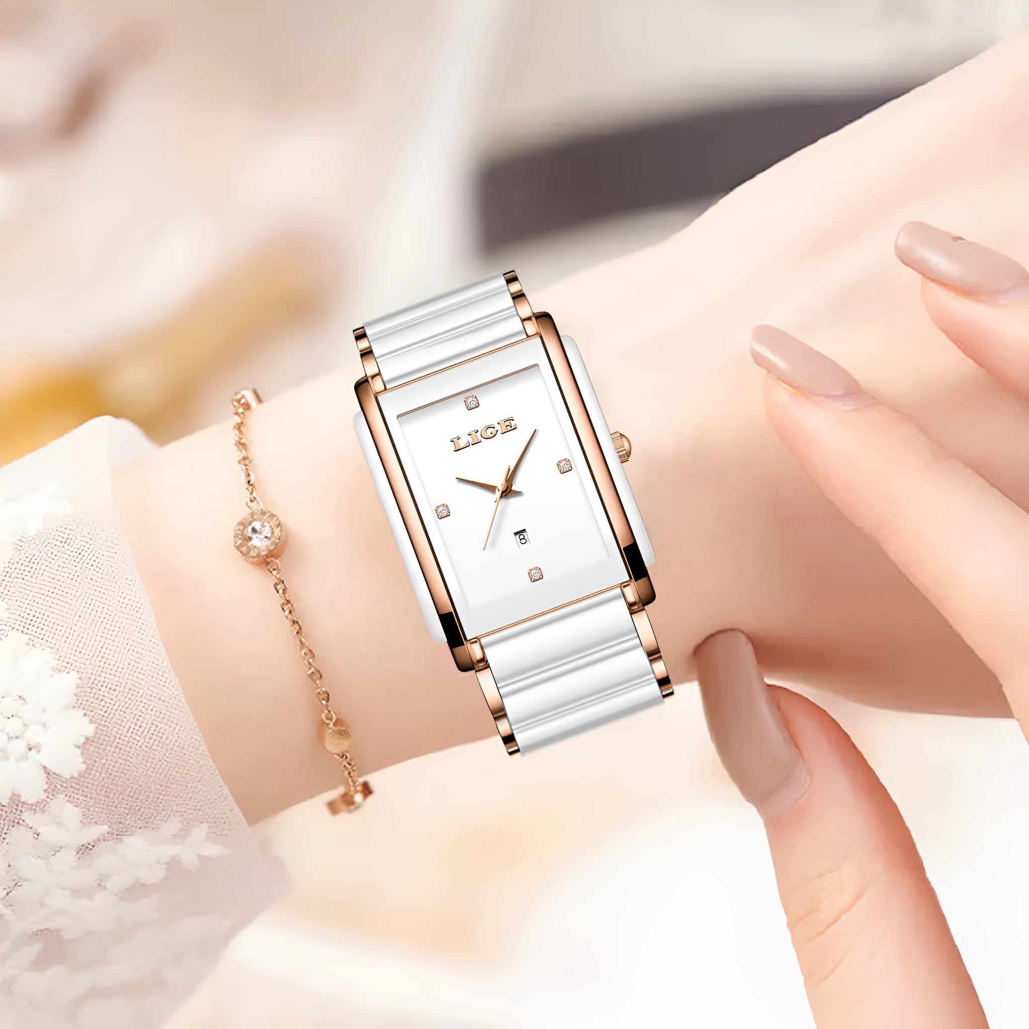 Ceramic stainless steel couple watch antique style quartz 10mm silver black