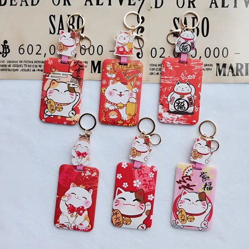 Lucky cat cartoon design plastic certificate sleeve and ferrule pendant set.