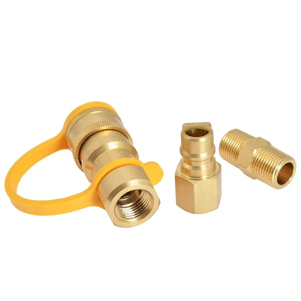 Gold brass gas propane conversion charging connector with 3/8-inch American standard threads