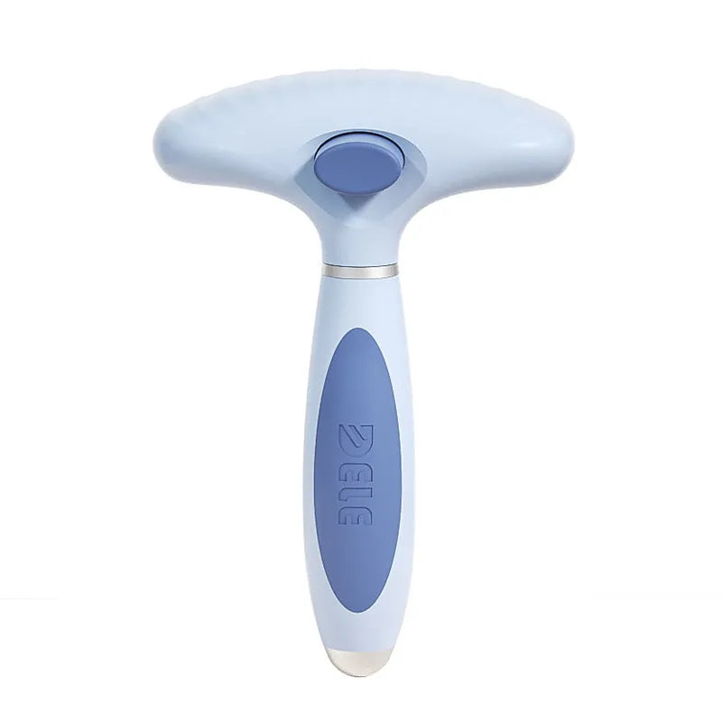 Stainless steel dog grooming comb with double row teeth in azure light blue colour