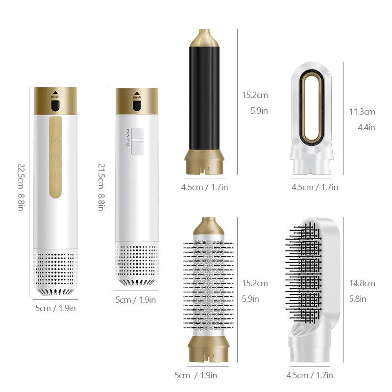 6-in-1 hot air styling comb with leather case for curling and straightening hair