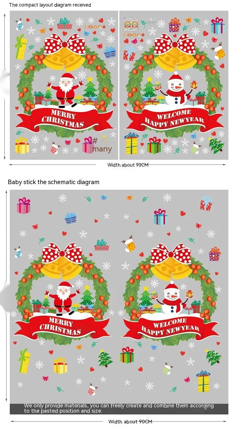 Two large colourful Christmas wall stickers with cartoon designs measuring 60cm by 45cm each for window decoration