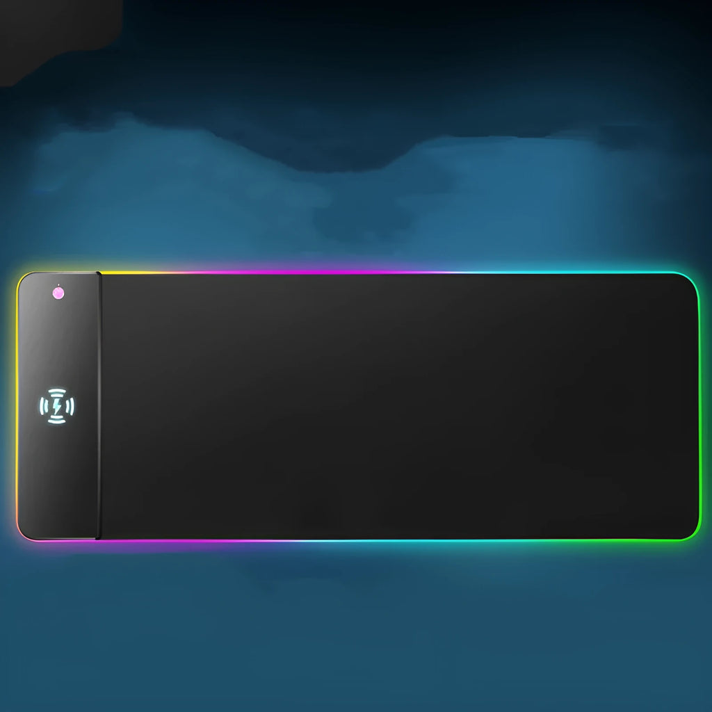 Wireless charging RGB luminous mouse pad, 300x800x4mm, rubber and cloth, 10W charging, with data cable and colour box