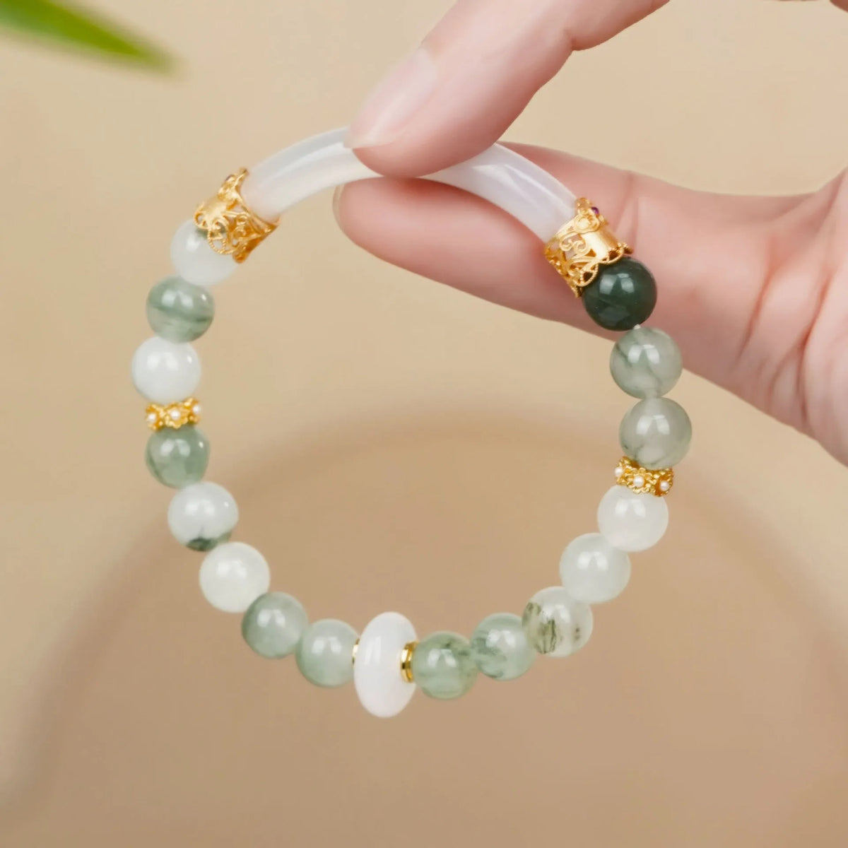 Women's light green emerald ice-like Tian Shan Cui half bracelet with round national style elements