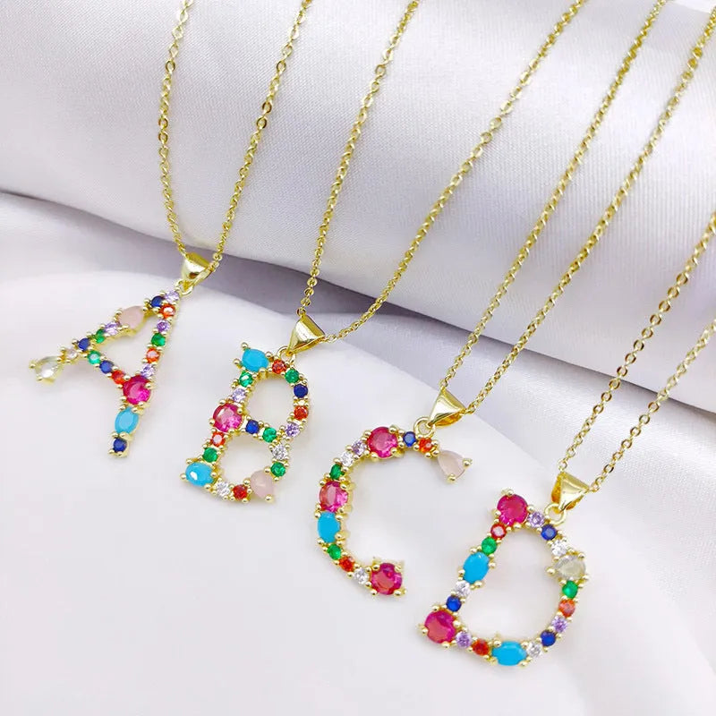 Copper micro-set zirconium English letter initial pendant with matching chain, light luxury style