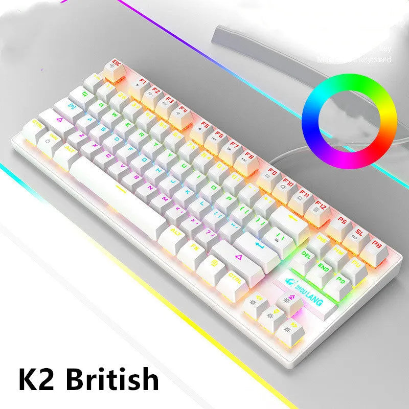 Compact mechanical gaming keyboard with ABS plastic construction in black, white, blue, or pink colour options