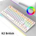 Compact mechanical gaming keyboard with ABS plastic construction in black, white, blue, or pink colour options
