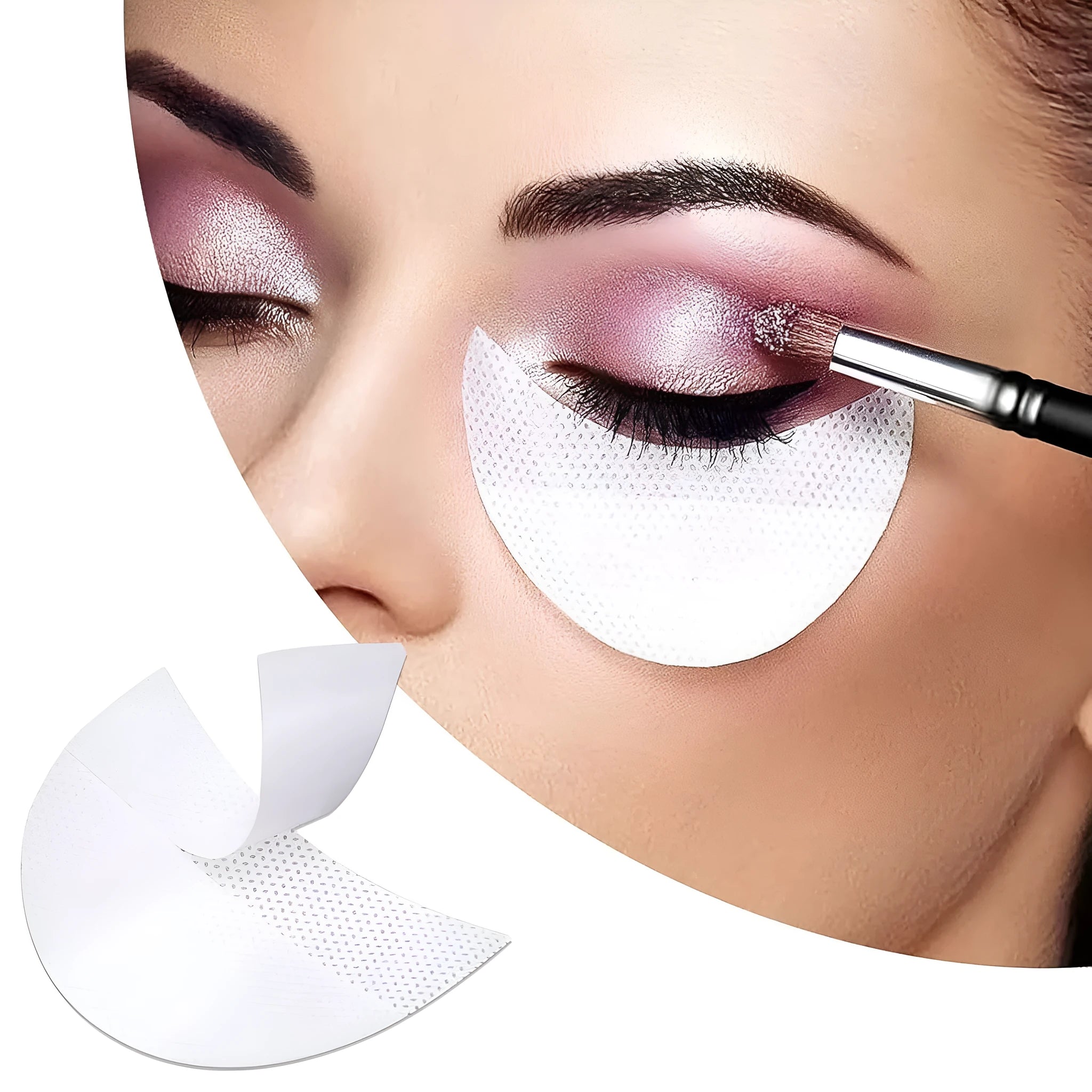 Half moon shaped disposable eyeshadow shields on a white background.