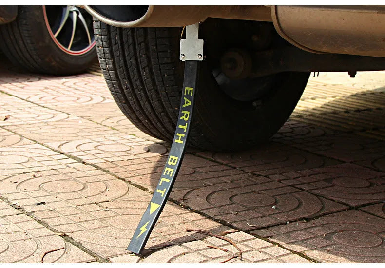 Black car electrostatic grounding strap, 370mm long, for dissipating static electricity from vehicles.