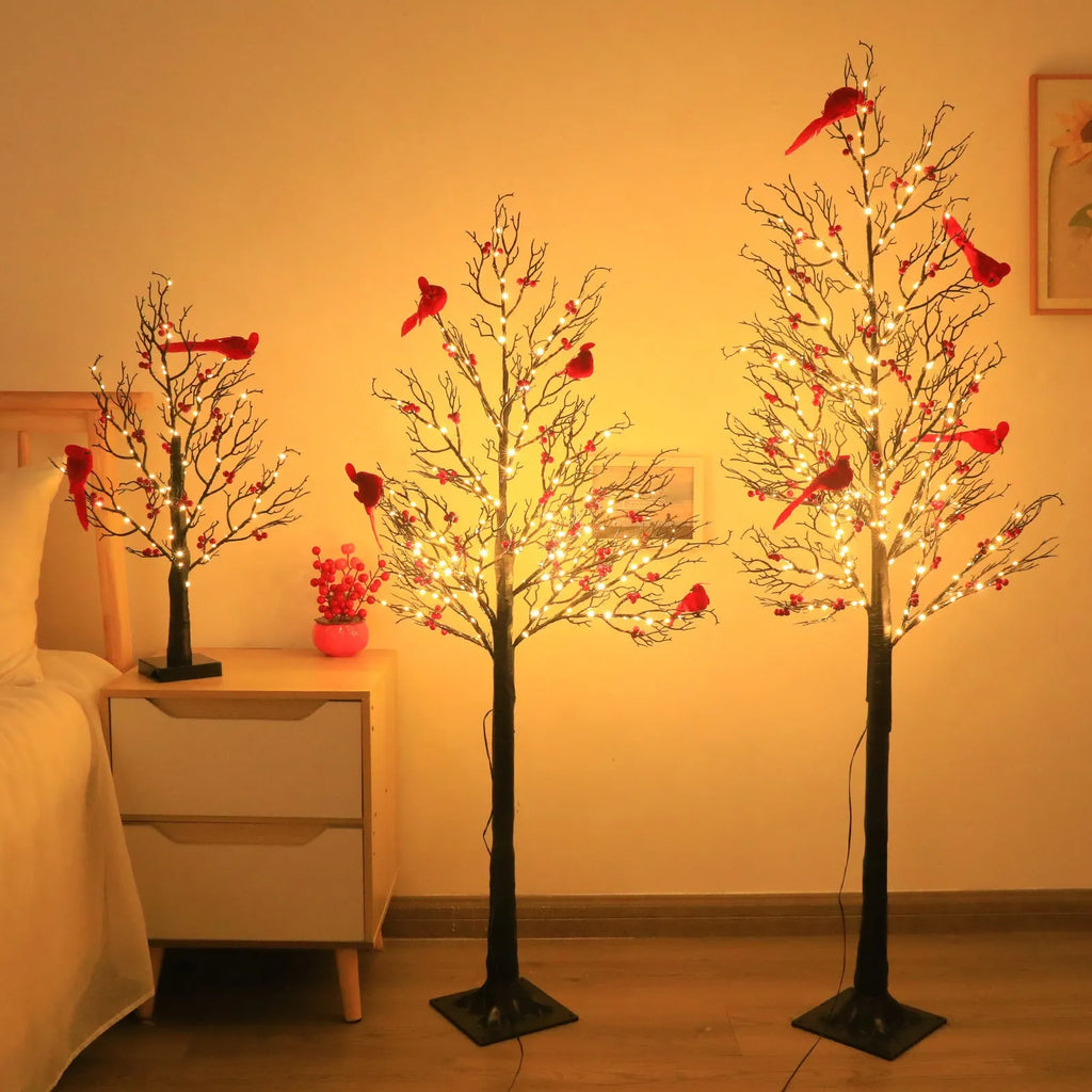Luminous red bird winding tree lamp with 60 lights and 53CM plastic body for indoor decorative use