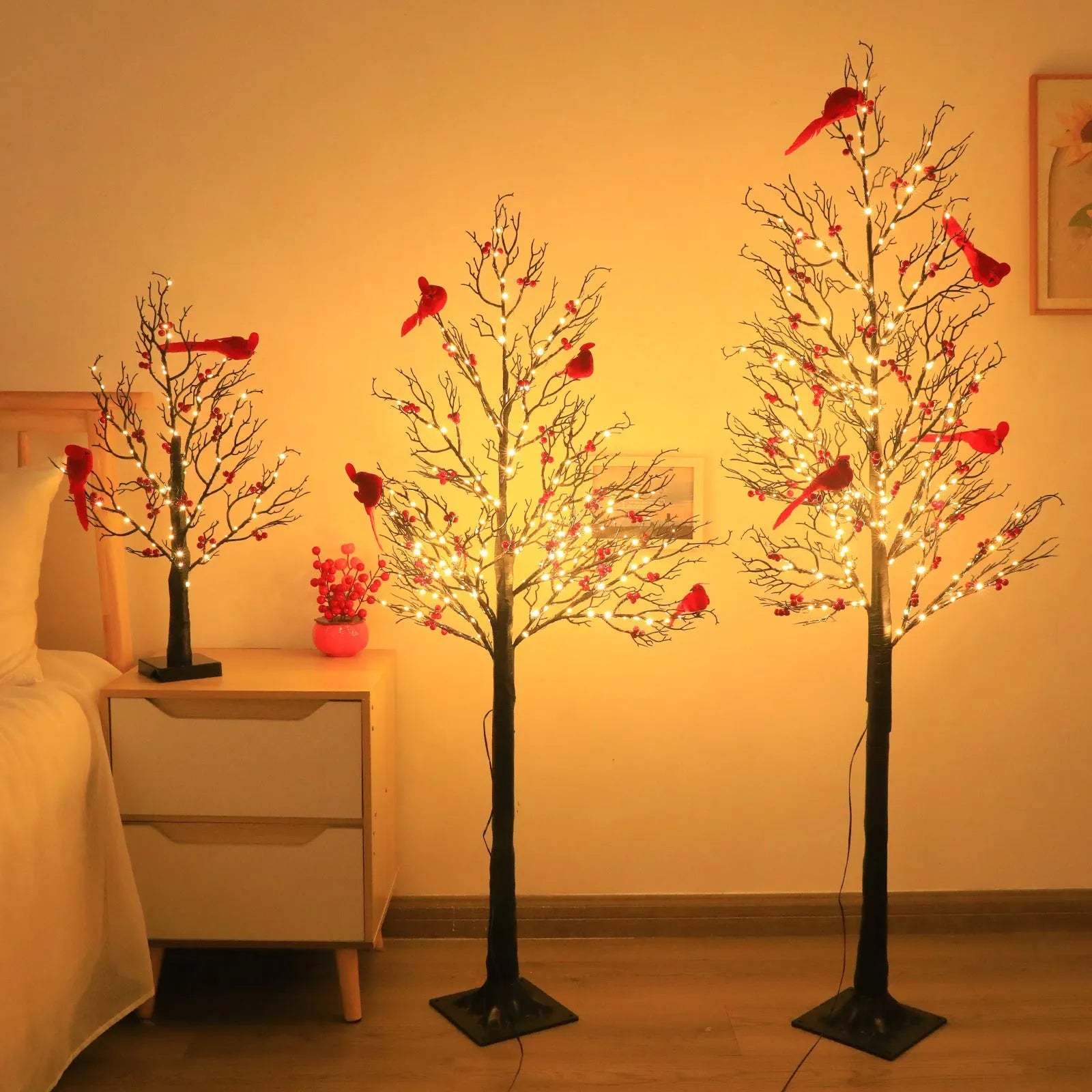 Luminous red bird winding tree lamp with 60 lights and 53CM plastic body for indoor decorative use