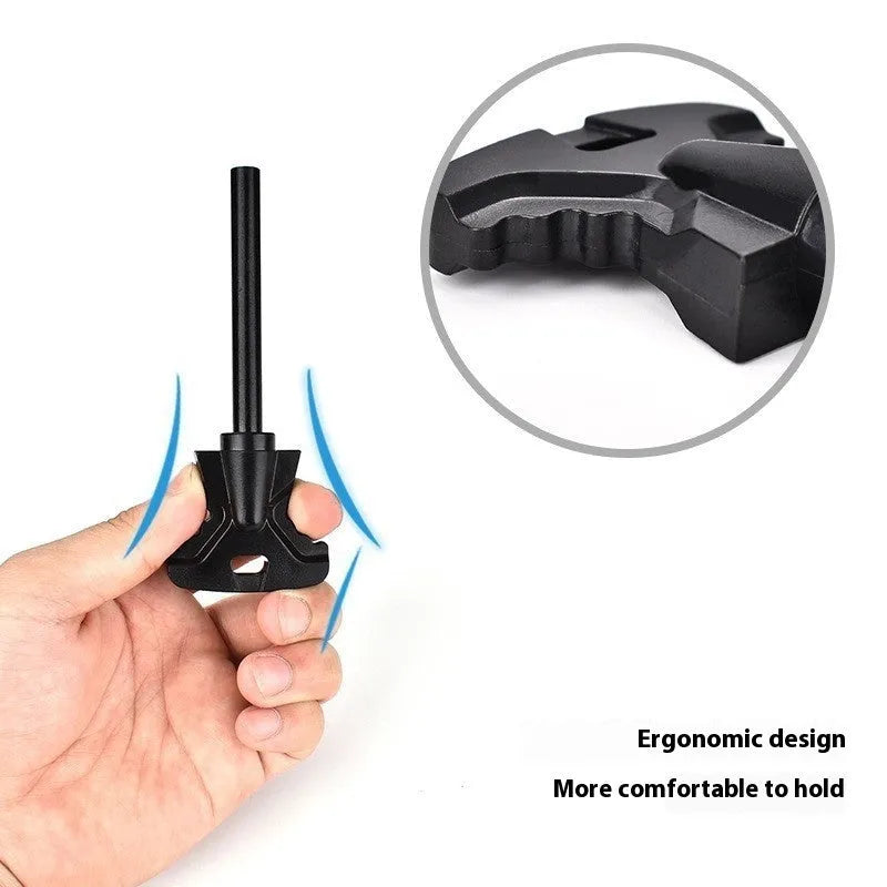 Butterfly-shaped stainless steel and ferrocerium fire starting survival tool with bottle opener.