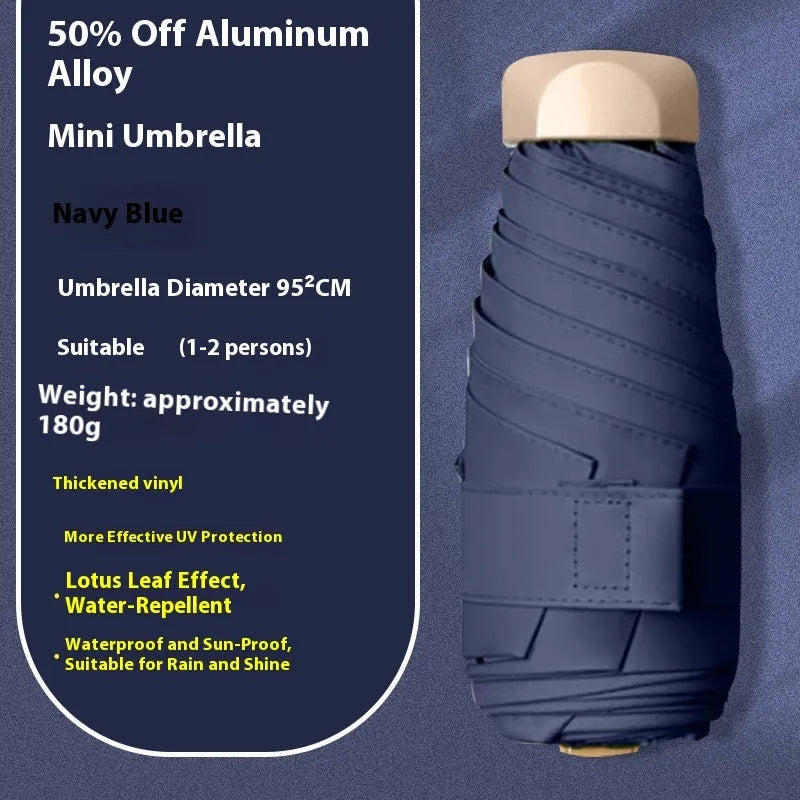 Closed five-fold sun umbrella with gradient vinyl lamination and alloy frame, shown in beige colour.