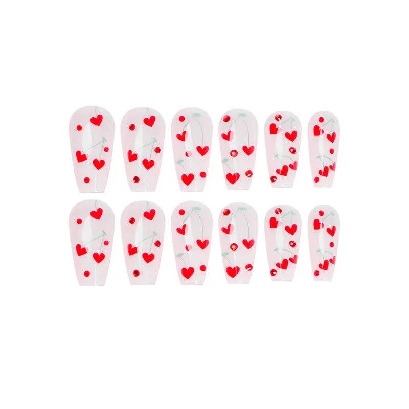 French Love Red Diamond Small Cherry nail armour decorations 24 pieces with adhesive glue