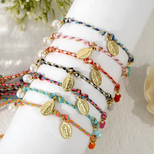 Hand-woven colourful braided rope bracelet with ethnic carrying strap design for women