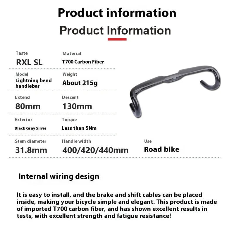 Black Grey Silver carbon fibre road bicycle drop handlebar shown in 400mm 420mm 440mm width options