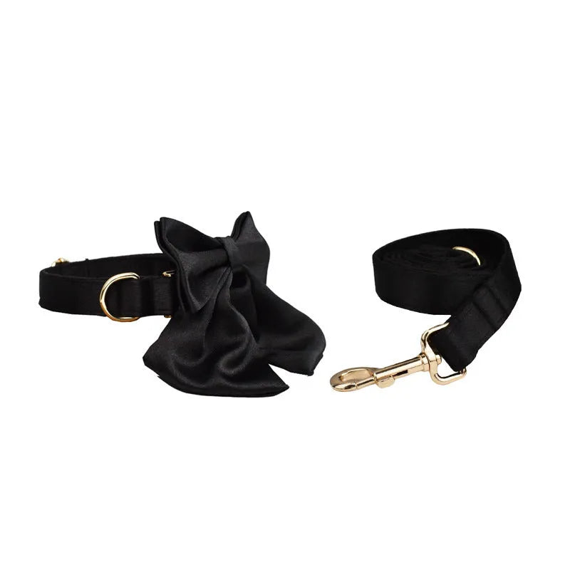 Cloth dog chest strap traction rope set with collar, leash, bow, and vest components