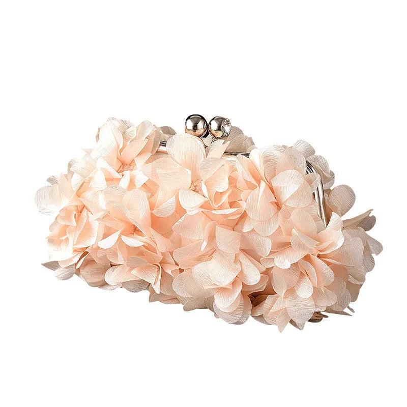 Flowe silk bridal evening banquet clutch bag with flower design, horizontal square shape, in available colours
