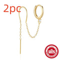 S925 sterling silver stud earrings with a diamond flower and tassel chain design in an electroplated gold finish.