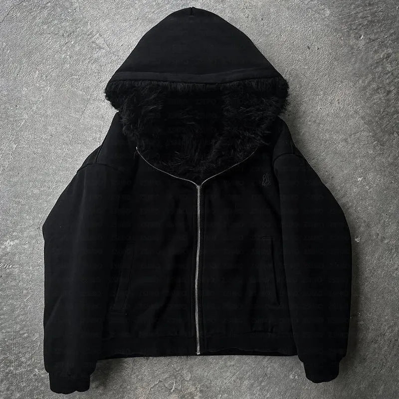 Unisex loose fit casual coat in solid black or white colour, shown with long sleeves and cardigan style.
