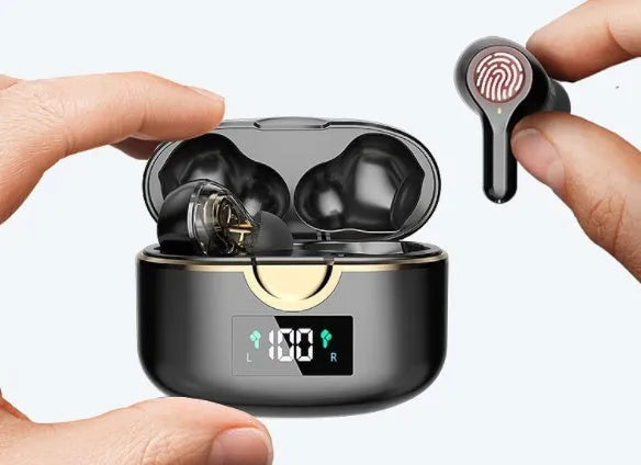T22 wireless Bluetooth earbuds with digital display, binaural in-ear design, available in black white pink