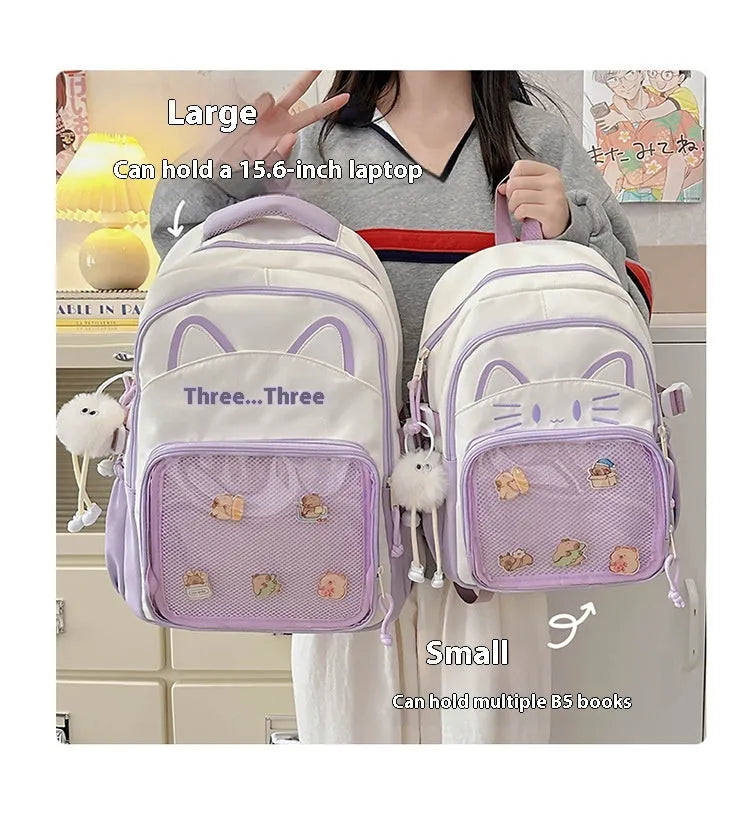Korean cartoon backpack in nylon with large capacity and curved shoulder straps