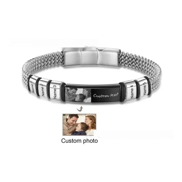 Men's bracelet with heart-shaped titanium steel beads and a brown leather rope strap