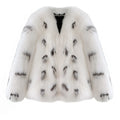 Black and white plus size Korean-style faux fur coat with short length and slim fit.
