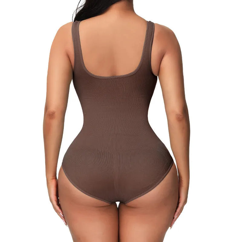 Seamless nylon bodysuit in green colour showing waist support and hip lift shaping