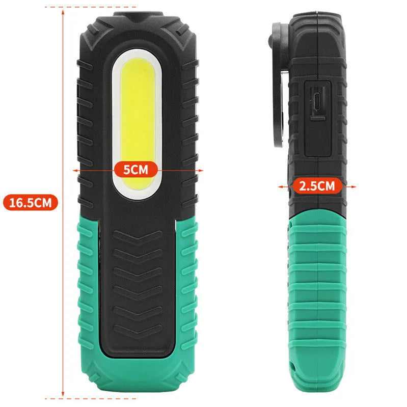 Black and green USB auto repair work light for vehicle inspection