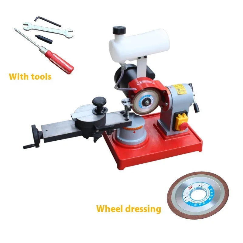 Manual woodworking sharpening machine for alloy circular saw blades on workbench