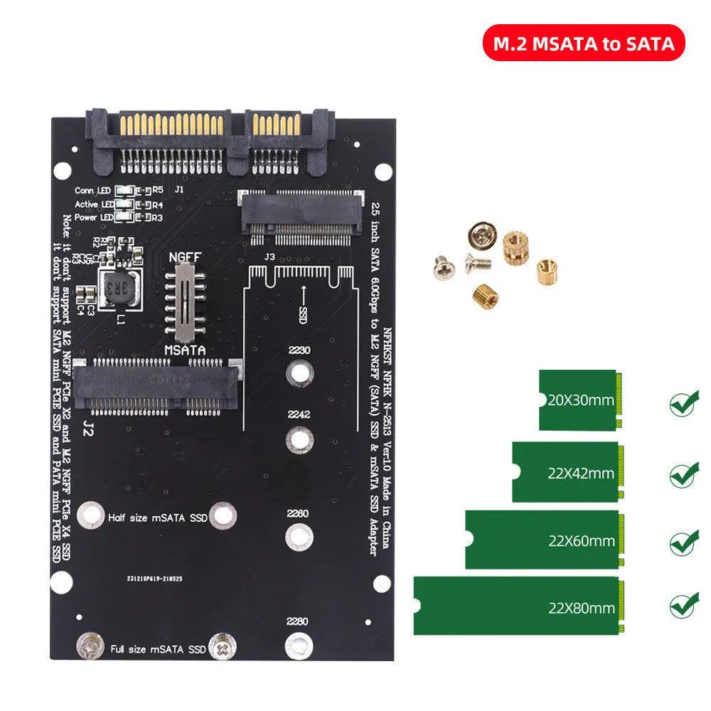 SATA3 to M.2 NGFF mSATA SSD adapter conversion card on blue background.