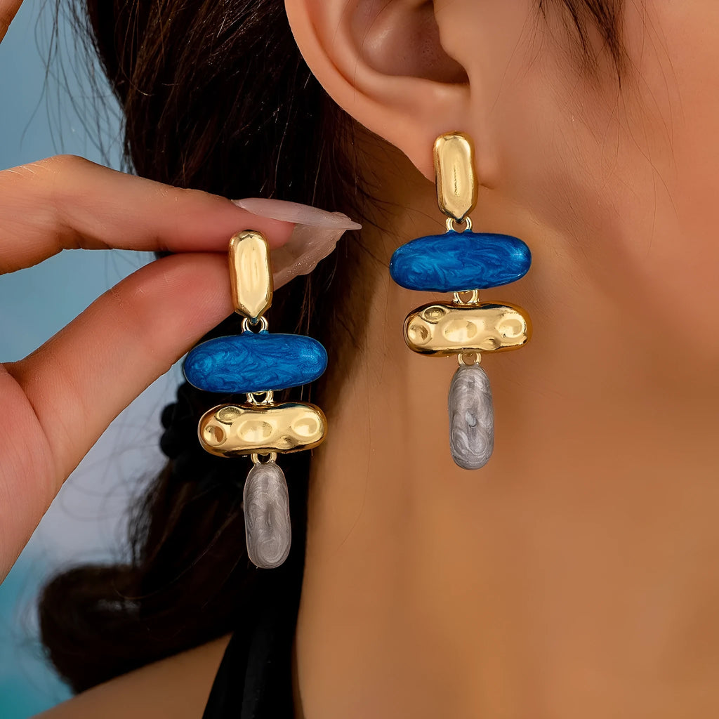 Geometric multicolor stud earrings with electroplated finish on zinc alloy for women's fashion