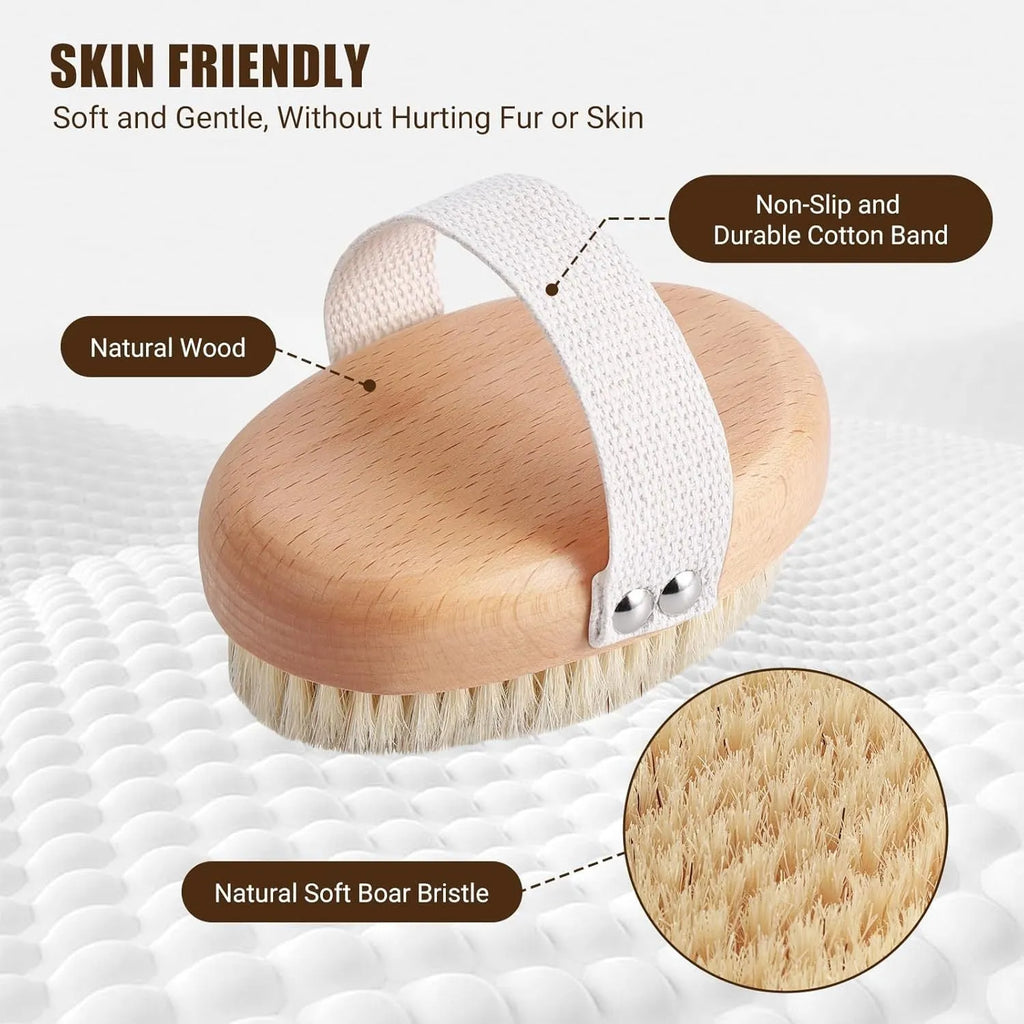 Soft boar bristle pet palm brush with ergonomic cotton band for short-haired dogs and cats, 13.5 x 8.5 cm