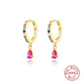 S925 sterling silver water drop shaped earrings with a gemstone accent on a gold or silver background.