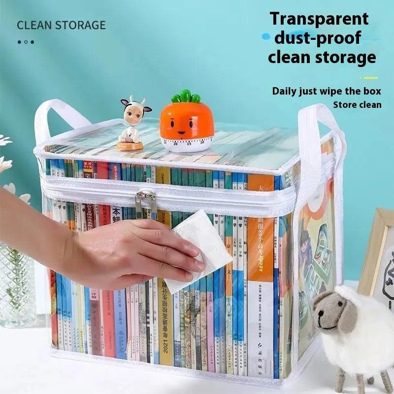 Large foldable white pvc storage bag with transparent panels and a sealing zip, showing its 38x24x32 cm size.
