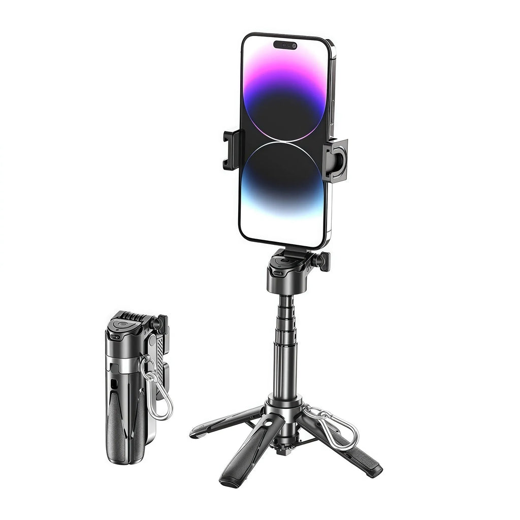 P15 Handheld Stabilizer selfie stick in black or white with Bluetooth remote, phone bracket, and optional H1 or H2 light