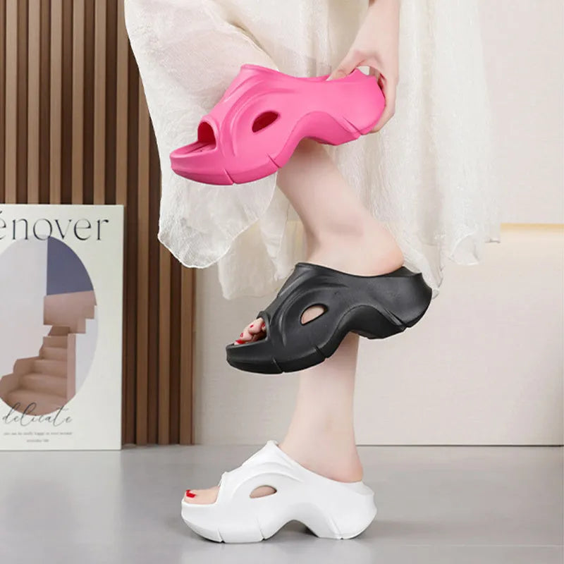 Women's thick-soled EVA slippers in white, black, and rose red colours
