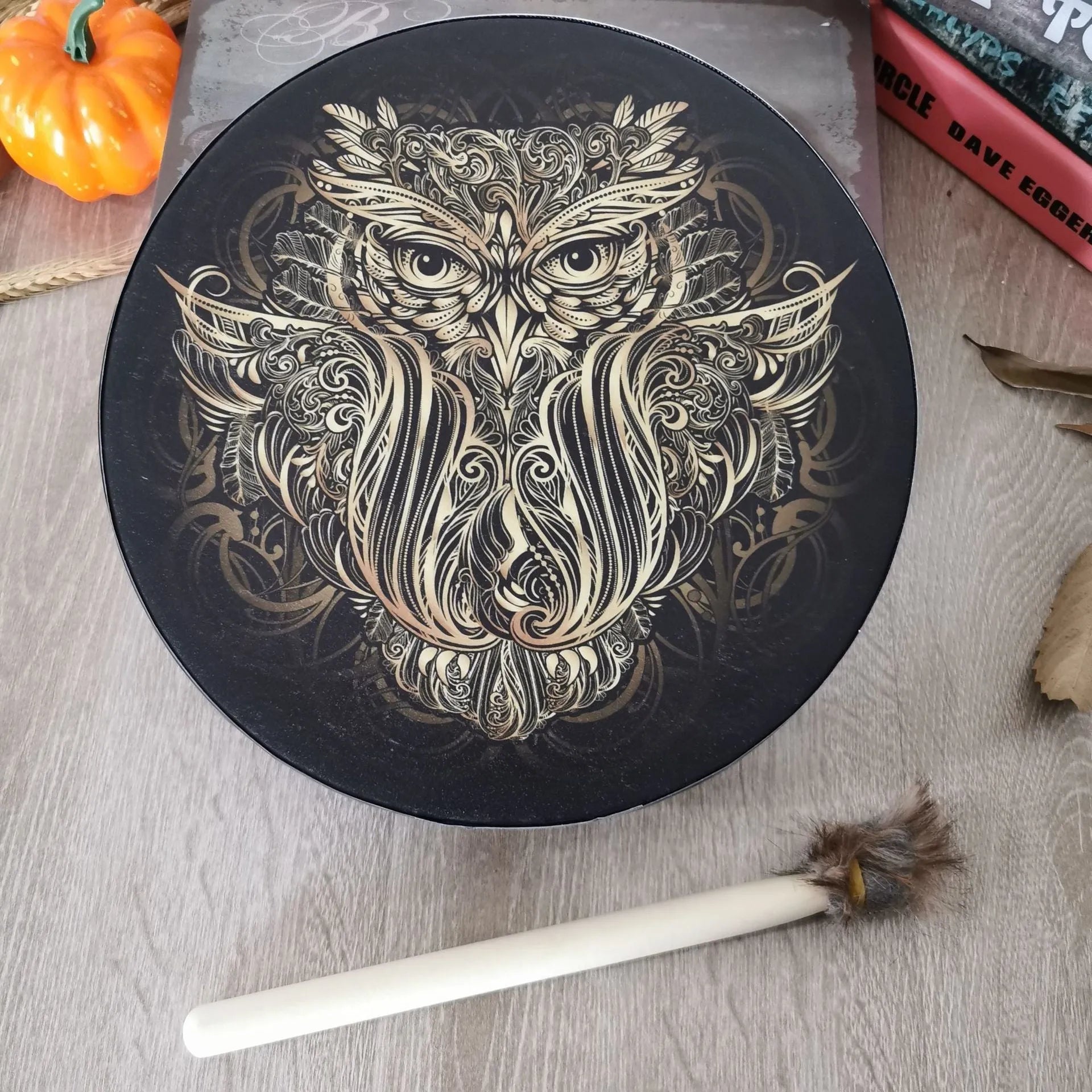 25cm tree of life open drum with drum hammer, half-handmade semi-mechanical national style decorative percussion instrument