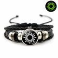 Luminous sun and moon couple leather bracelet with alloy electroplated finish and 18cm extension chain