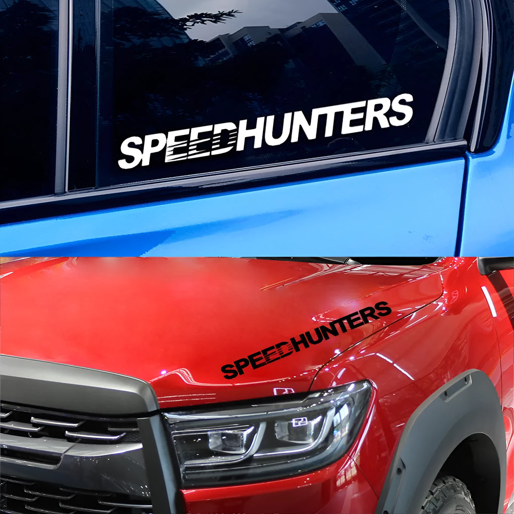 Speed Hunters reflective vinyl car sticker, 59cm by 10cm, shown in one of nine colour options.
