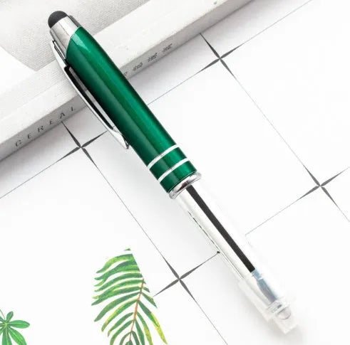 Red metal capacitive stylus ballpoint pen with LED light and bullet tip