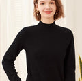 Women's pure cashmere turtleneck sweater in warm beige, high-neck design, soft knit texture