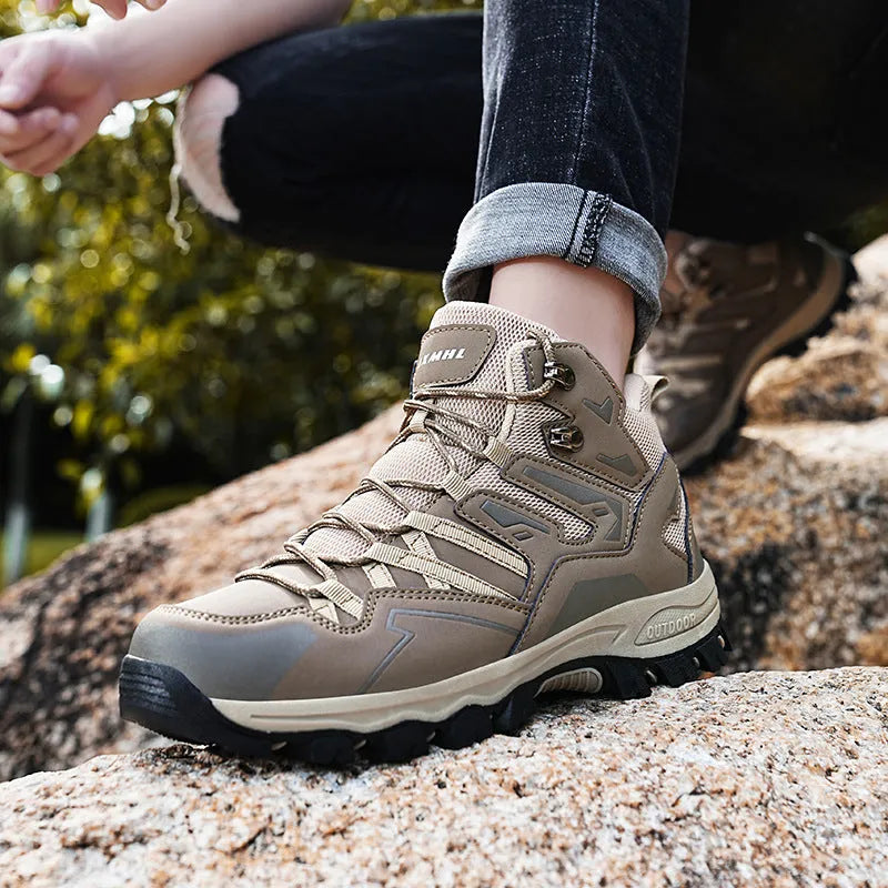Same high-top hiking sneaker in multiple colours with lace-up front, low-top design, and rubber sole.